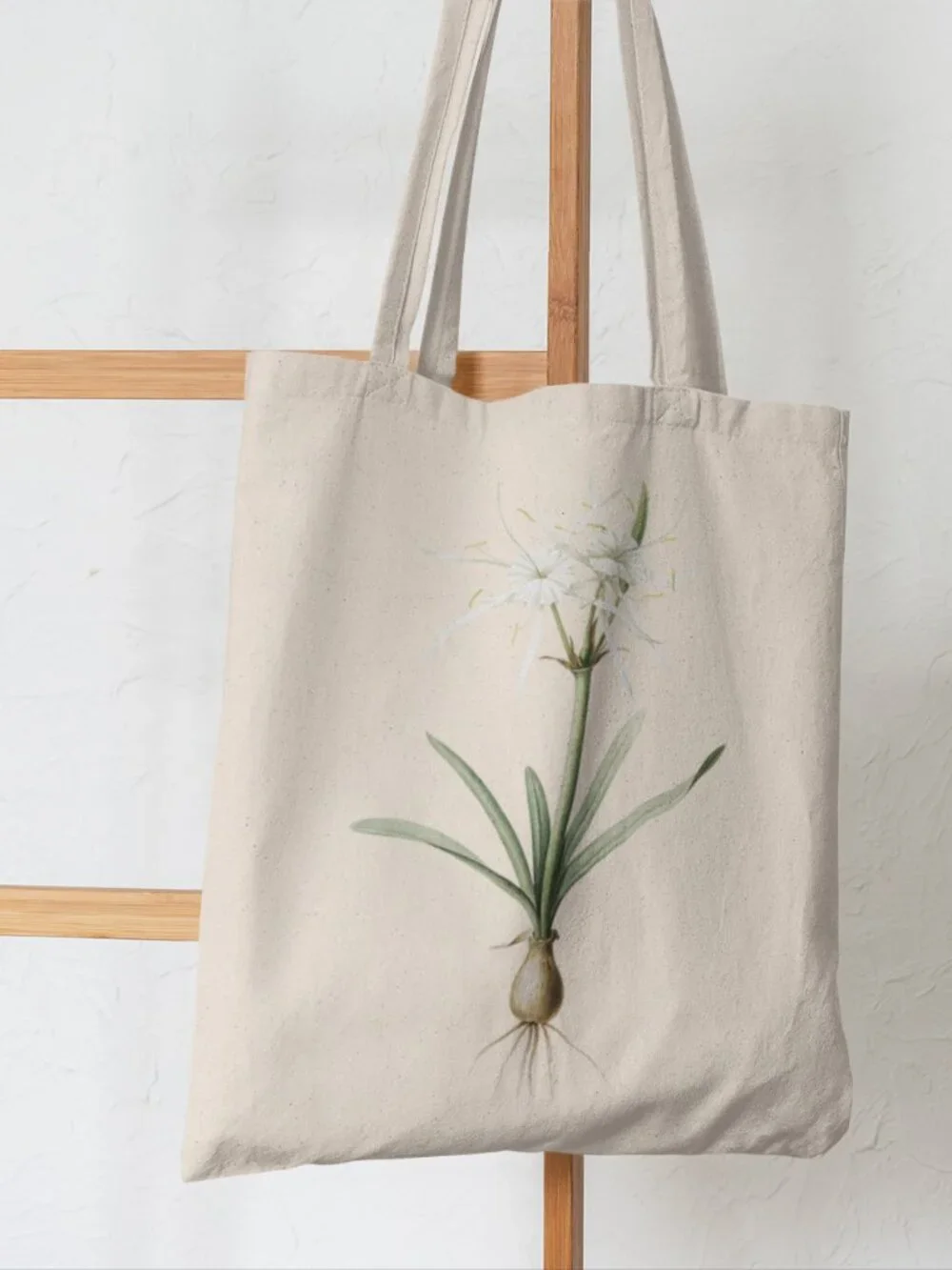 Streambank Spiderlily Vintage Floral Print Graphic Canvas Tote Bag